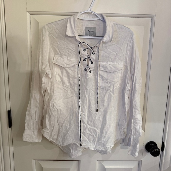 Rails Matea White Linen Lace Up Blouse White 35020 - Picture 5 of 15